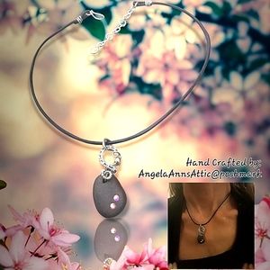 OOAK Handcrafted River Rock & Crystal Necklace w/Woven Wire Bail